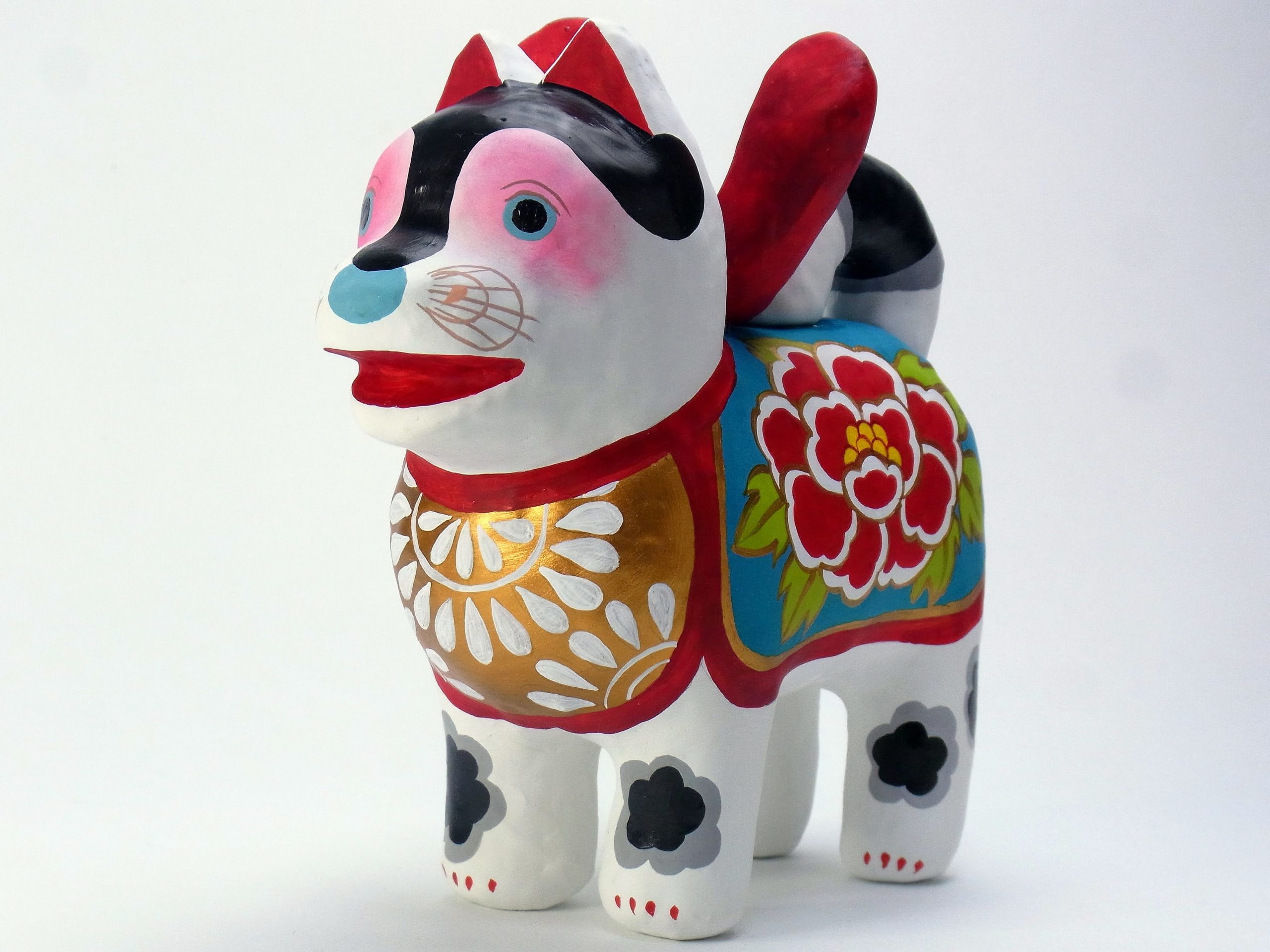 江戸初期復刻犬張り子シリーズ 牡丹 はりこのはやしや